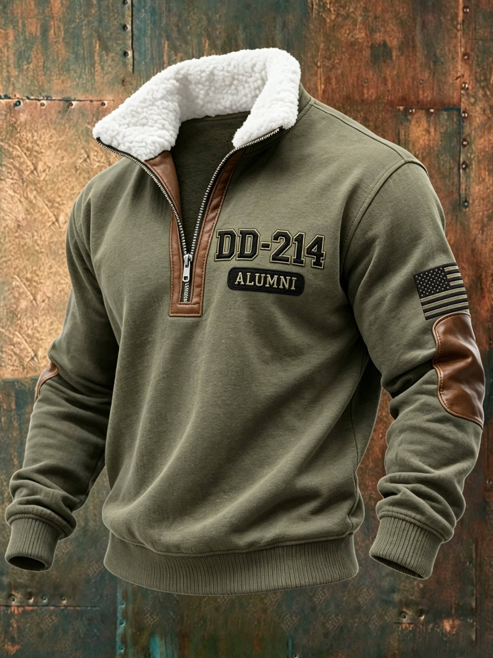 Veteran Pride Day Merch DD 214 Flag Leather Half Zip Sweatshirt Vintage Clothes For Dad - Flickden