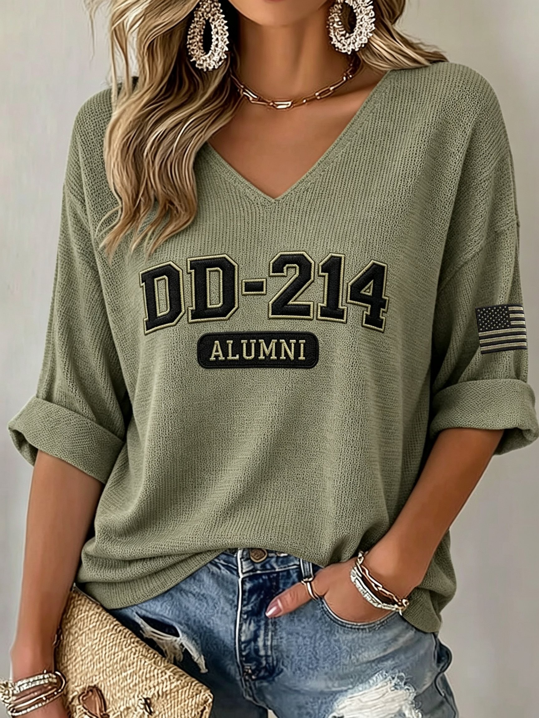 Veteran Pride Merch DD-214 V-Neck Raglan Shirt - Veteran Owned Apparel Gift For Mom - Flickden
