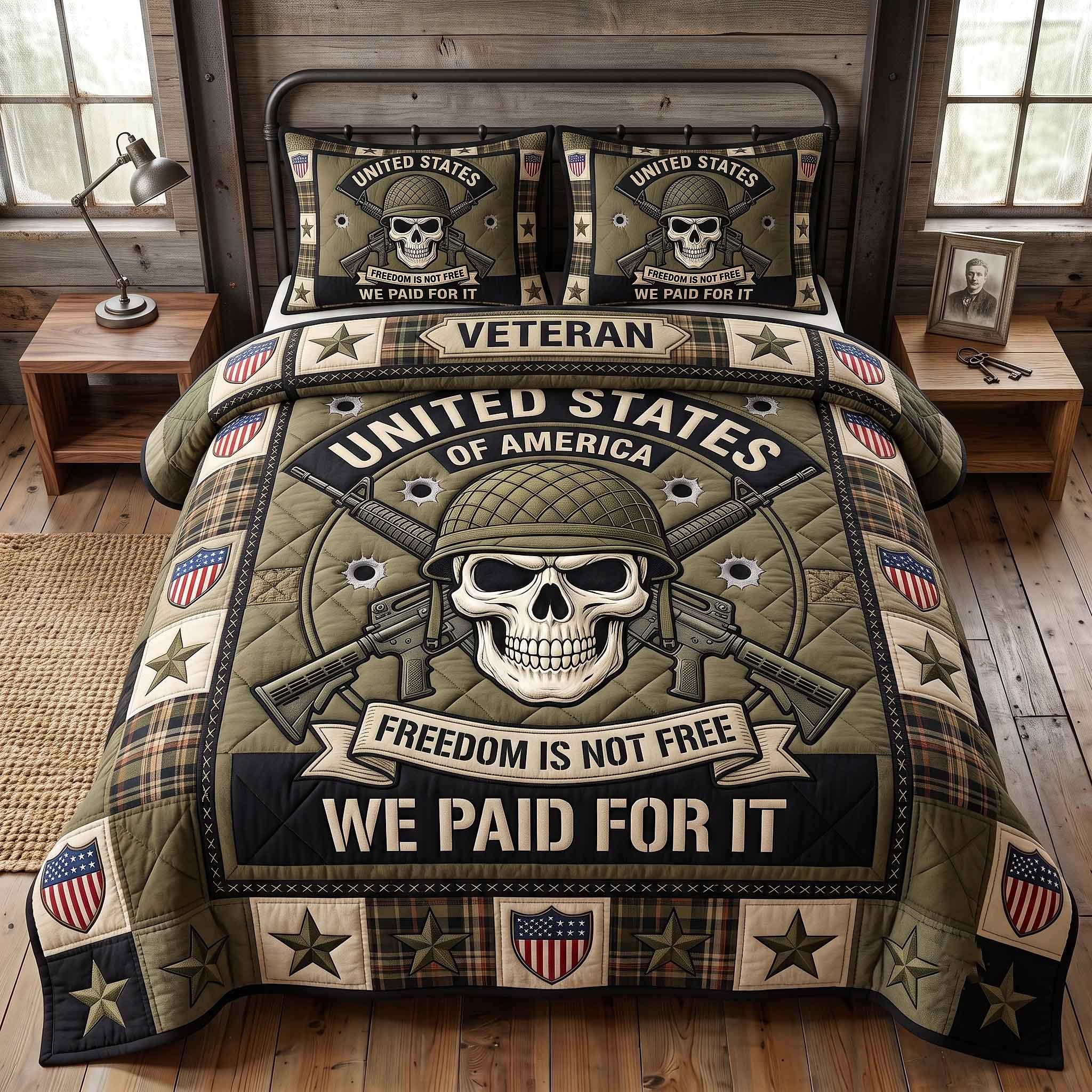 Veteran Pride Quilted Bedding Set We Paid For It Holiday Home Decor Military Retirement Present - Flickden