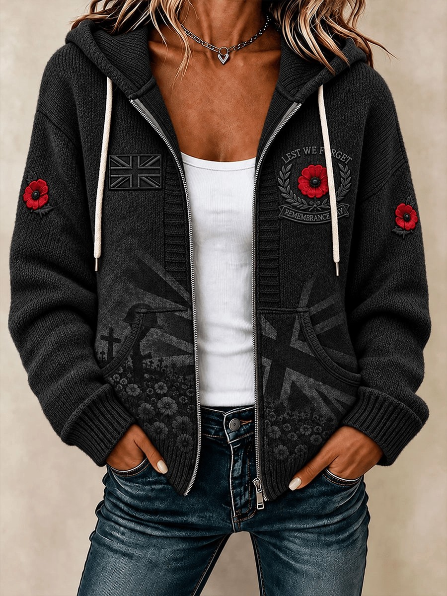 Veteran Proud Day Merch Black Poppy Flag Zip Hoodie Casual Army Veteran Apparel Gift For Wife - Flickden
