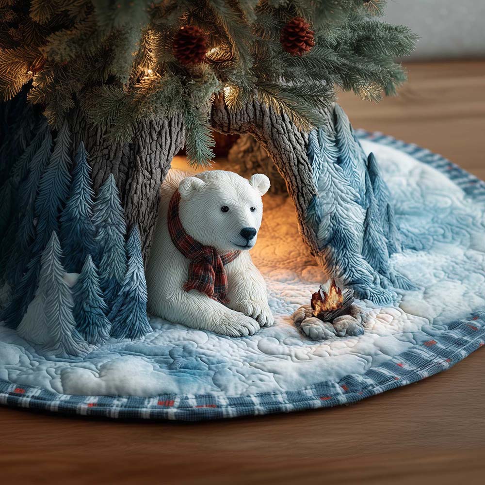Wilderness Bear Quilted Botanical Christmas Tree Skirt Festive Gifts For Bear Lovers - Flickden