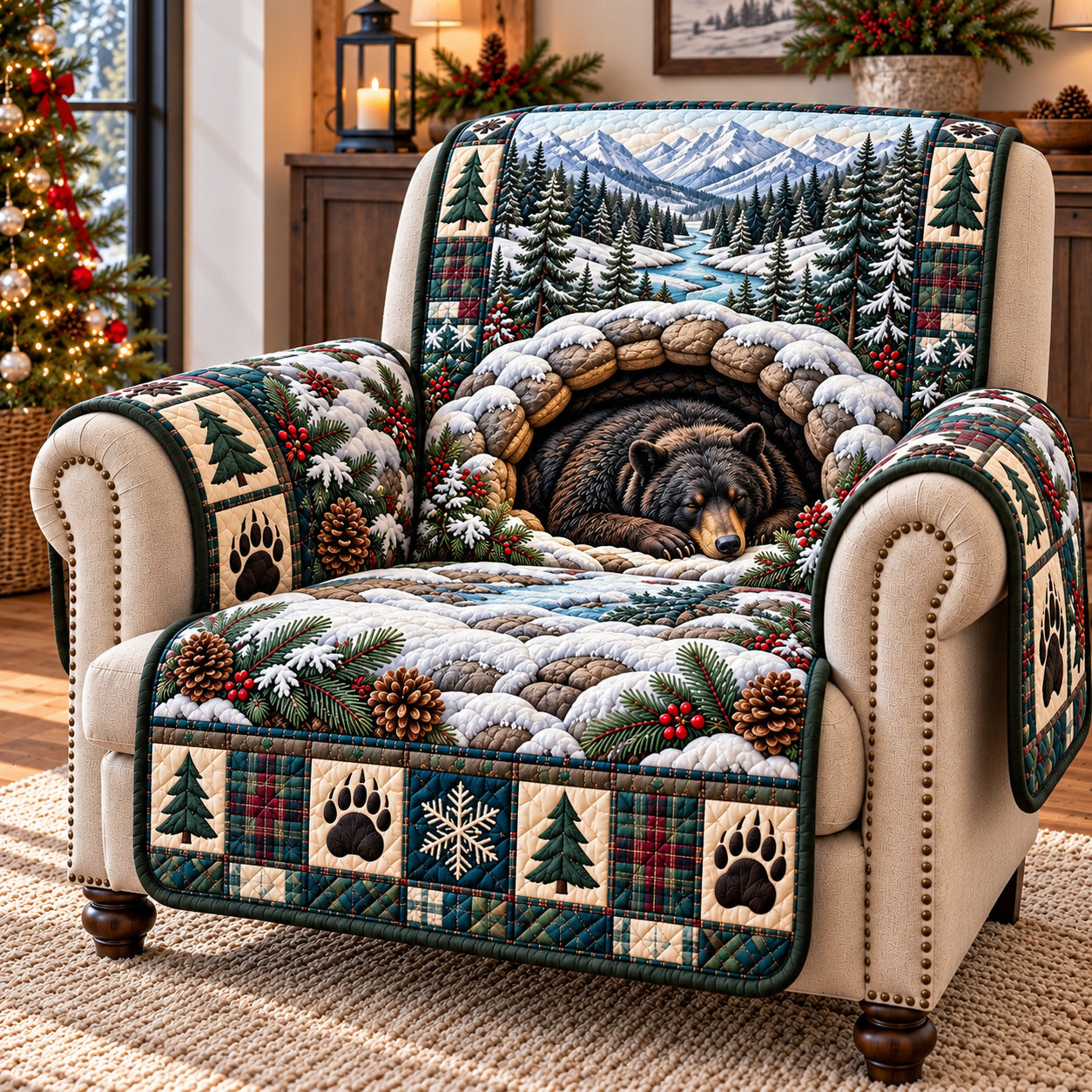 Winter Rustic Guardian Quilted Sofa Cover Xmas Room Decor Ideas Christmas Presents For Wife - Flickden