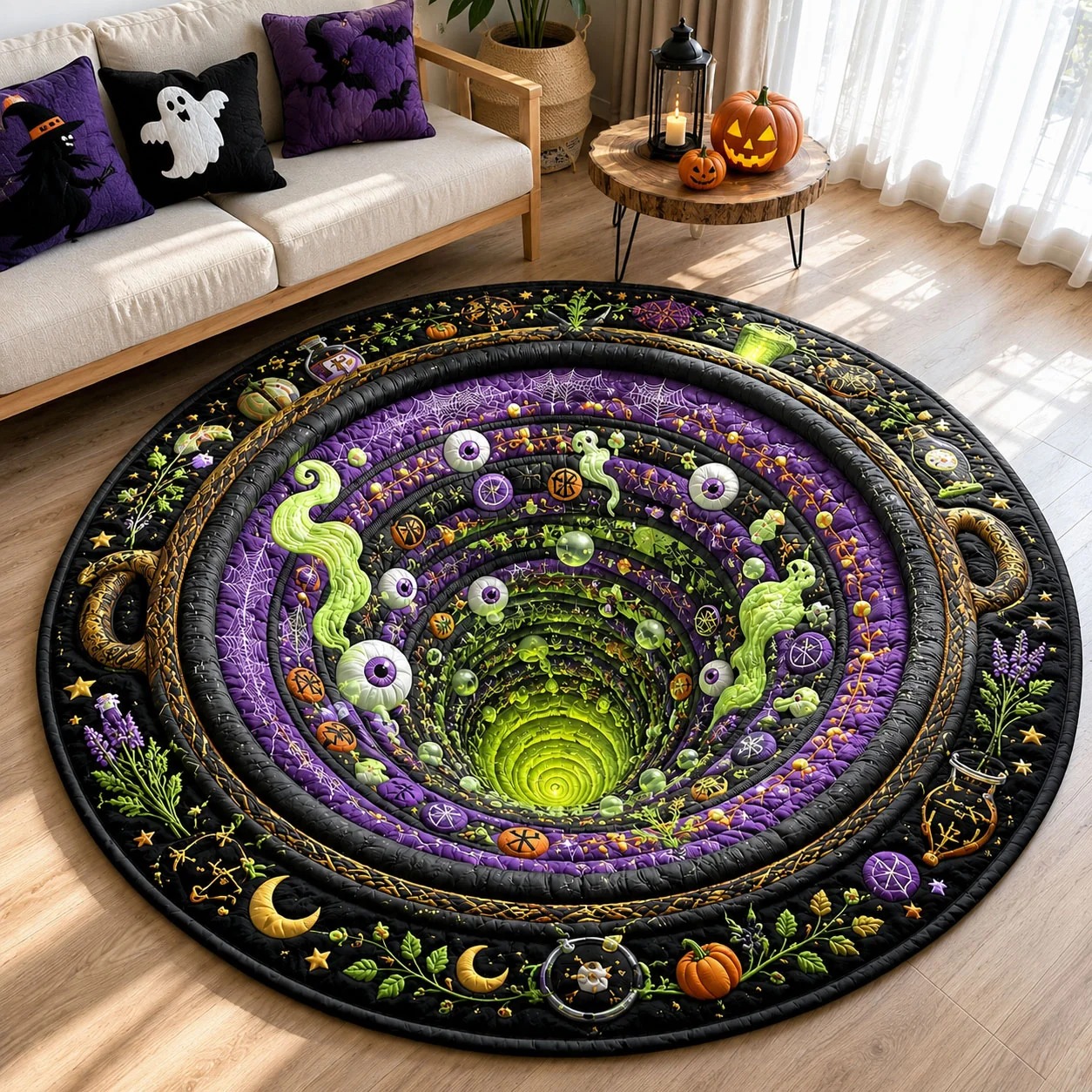 Witch Potion Portal Quilted Round Mat Halloween Home Decor Halloween Gifts - Flickden