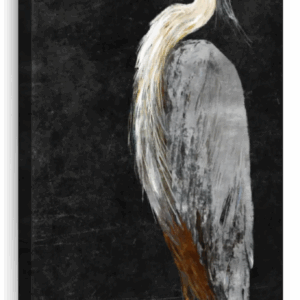 Silver Heron On Black I Wall Art