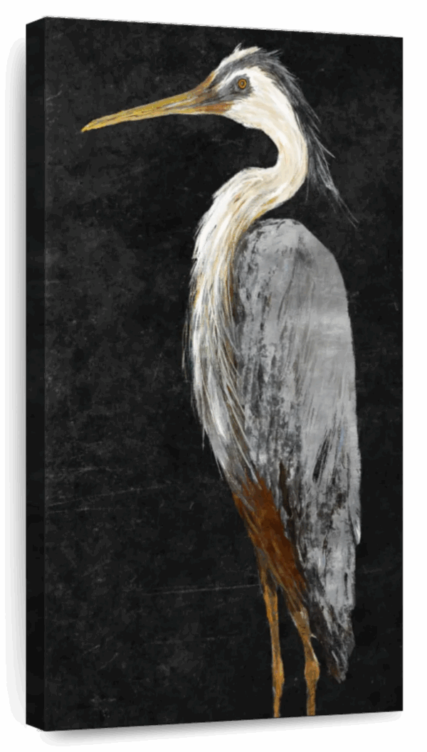 Silver Heron On Black I Wall Art