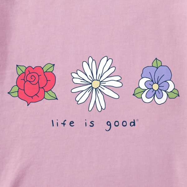 Women's 3 Flowers Rose Daisy Pansy Long Sleeve Crusher Tee - Image 2