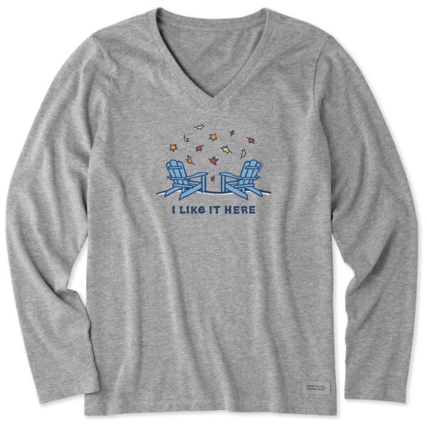 Women's Adirondacks I Like it Here Fall Long Sleeve Crusher Vee