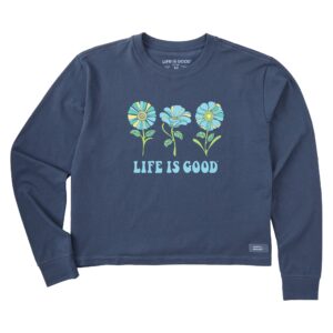 Women's 3 Flowers Long Sleeve Crusher Boxy Tee