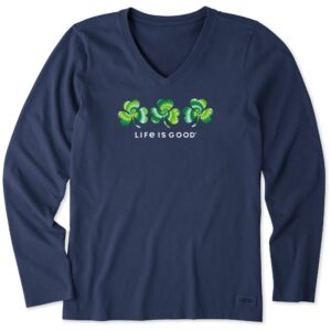 Women's 3 Tie Dye Clovers Long Sleeve Crusher Vee