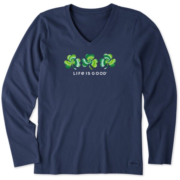 Women's 3 Tie Dye Clovers Long Sleeve Crusher Vee