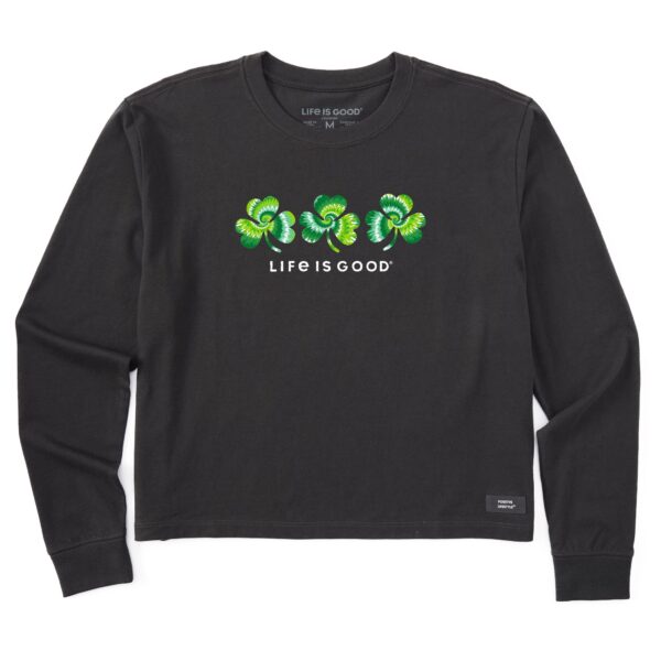Women's 3 Tie Dye Clovers Long Sleeve Crusher Boxy Tee