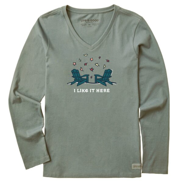Women's Adirondacks I Like it Here Fall Long Sleeve Crusher Vee - Image 3