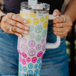 Pastel Happy Face Tumbler Cup with Drinking Straw