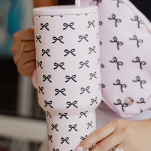 Black & Pink Mini Coquette Bows 38 Oz Tumbler w/ Handle