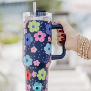 Navy Daisy Tumbler Cup with Handle